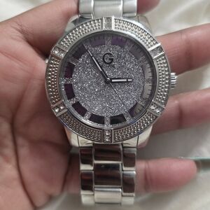 Silver and Purple Glitter Guess Watch, Fits 6 Inch Wrist Or Smaller
